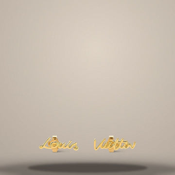 Louis Vuitton Script Stud Earrings in Gold Metal M03521 157337593