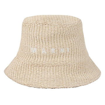Marni Logo Embroidered Neutral Raffia Bucket Hat 76792195