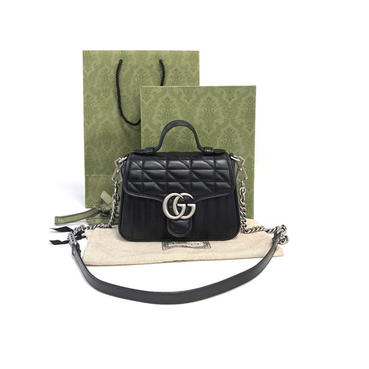 GUCCI GG Marmont マトラッセ レザー ミニ フラップ クロスバッグ ブラック 583571 157295882