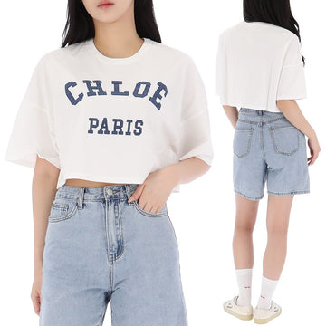 Chloe Logo Cropped Short Sleeve T-Shirt Adult Size C20862 117-AK 157297263