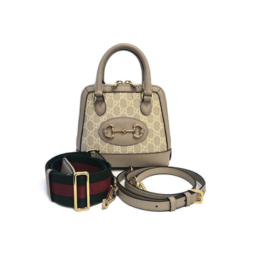 Gucci Beige 677212 Horsebit 1955 GG Supreme Mini Top Handle Crossbody Bag 157300010