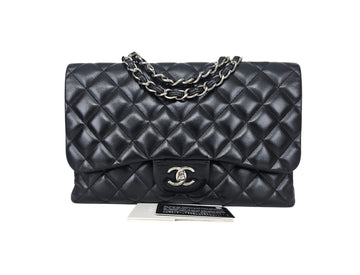 CHANEL Klassische große Lammleder Schultertasche mit Silber-1-Flap 13 157301056