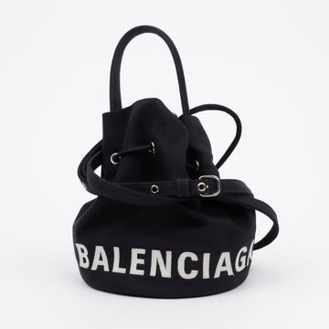 Balenciaga Nylon Wheel Drawstring Bucket Tote Shoulder Bag Black 157120659