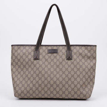 Gucci GG Supreme Canvas Leather Trimming Shopper Shoulder Bag Brown 157204996