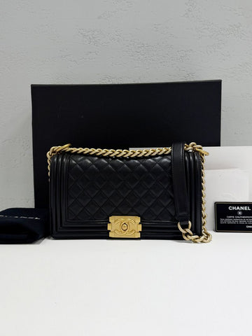 CHANEL Lambskin Boy Bag Medium Gold Chain Shoulder Bag 24 Series A67086 157301609