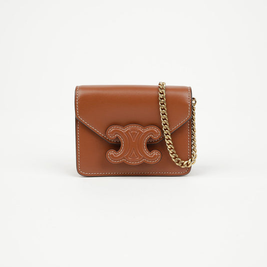 Celine Triope Shiny Calfskin Card Holder Tan 157161269 [P]