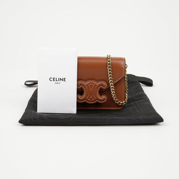 CELINE Kuir Triope Shiny Kapskin Karte Halter Tan 157161269