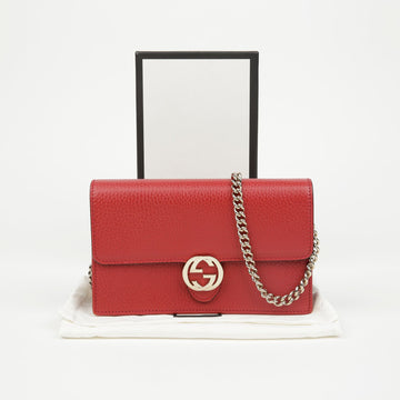 Gucci Interlocking G Mini Leather Wallet Chain Bag Red 157161323