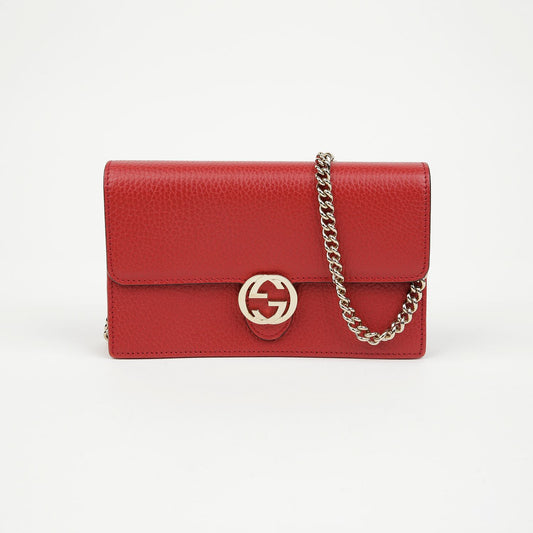 Gucci Interlocking G Mini Leather Wallet Chain Bag Red 157161323