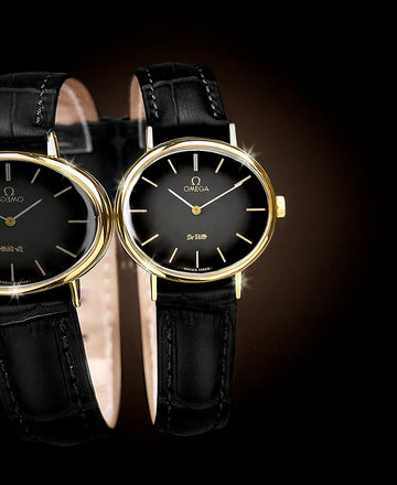Omega De Ville Black Two-Tone 18K Gold-Plated Women's Manual Leather Watch 157302095