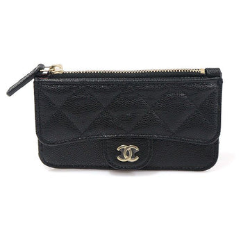 CHANEL Black Caviar Gold CC Logo Classic Zip Card Holder AP2570 157302983