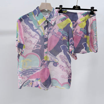 CHANEL Runway Multicolor Silk Shirt Set 34 157303048