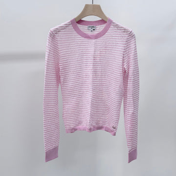CHANEL Striped Rayon Women's Knit Pink 157303057