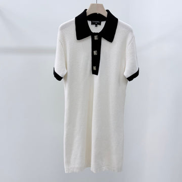 CHANEL Cashmere Two-Tone Women's Short Sleeve Dress White 157303083