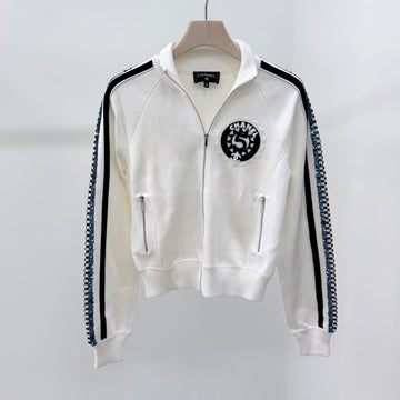 CHANEL ニットジッパージャケット ホワイト 38 157303250