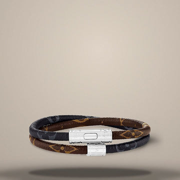 LOUIS VUITTON Keep It Double Leather Armband Canvas und Leder M8154 157304743