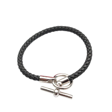 Hermes Black Glenan Silver-Plated Woven Leather Bracelet 157315319