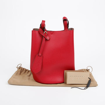 Burberry Leather Haymarket Check Large Bucket Shoulder Crossbody Bag Red 157010585