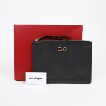 SALVATORE FERRAGAMO レザー ガンチーニ クラッチ ブラック 157028589