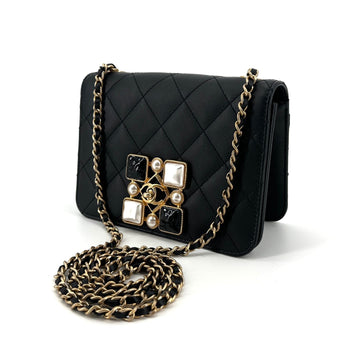 CHANEL Lambskin Limited Edition Onyx Pearl Flap Crossbody Bag 157317627