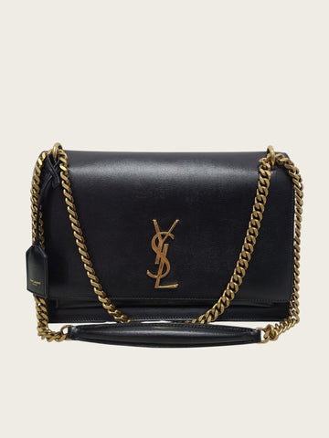 Saint Laurent Black Calfskin Gold Monogram Sunset Large Chain Shoulder Bag 157317709