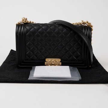 CHANEL Boy Medium Caviar Flap Bag Black with Gold Hardware 157090430