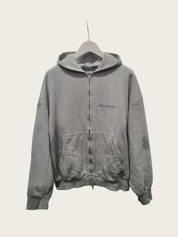 Balenciaga Grey Painted Back Logo Regular Fit Hooded Zip-Up 157317743