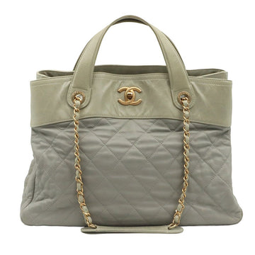 CHANEL Khaki-Graue Lammleder Vintage Quilting Goldene Hardware 2-Wege Multi Bowling Bag (16. Serie) / A49682 157317798