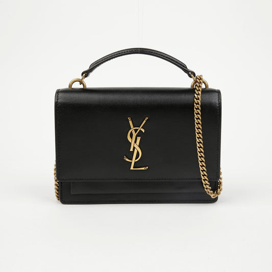 SAINT LAURENT Damen Sunset Glattes Leder Ketten Schultertasche Schwarz Goldtone 157028602 [P]