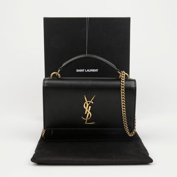 SAINT LAURENT Damen Sunset Glattes Leder Ketten Schultertasche Schwarz Goldtone 157028602