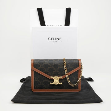 Celine Triope Canvas Chain Wallet Bag Tan Canvas 157029273