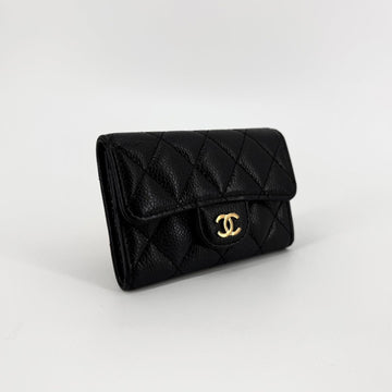 CHANEL Classic Caviar Gold Flap Cardholder 157323786