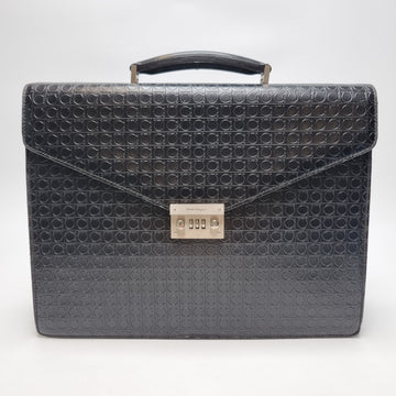 SALVATORE FERRAGAMO Gancini Prägung Leder Aktentasche Schwarz (Unisex Dokumententasche, Rarität) FB-241006 157339639