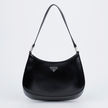 Prada Cleo Brushed Leather Shoulder Bag Black 157115566