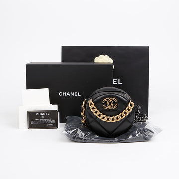 CHANEL Mini Lammleder 19 Runde Ketten Schulter- und Crossbody-Tasche schwarz mit goldener Hardware 157115357