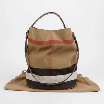 Burberry Ashby Hobo Medium House Check Fabric Tote Shoulder Bag 157222051