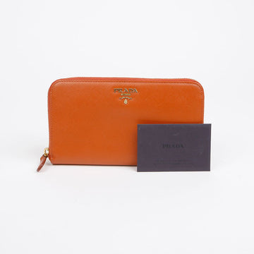 PRADA Saffiano Leder Orange Reißverschluss Lange Brieftasche 157298699