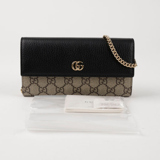 Gucci GG Marmont Supreme Canvas Leather Chain Wallet Black 156979460