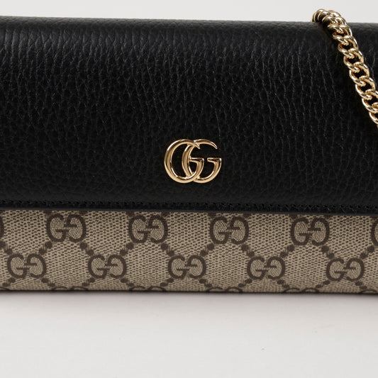 Gucci GG Marmont Supreme Canvas Leather Chain Wallet Black 156979460