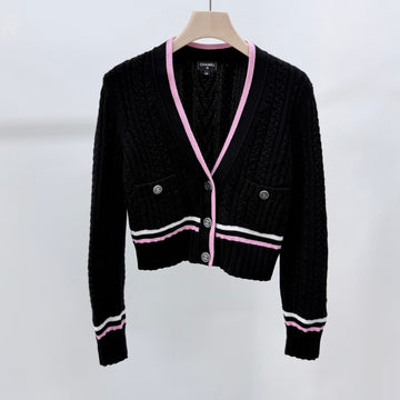 CHANEL Cashmere Women's Knit Cardigan Black/Pink 157343711