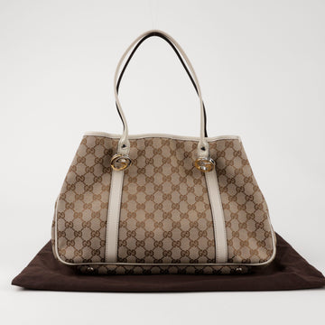 Gucci GG Jacquard Canvas Interlocking Shopper Shoulder Bag White 157090830