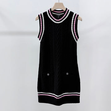 CHANEL Kaschmir Kurzarm Kleid Schwarz/Pink 157343715