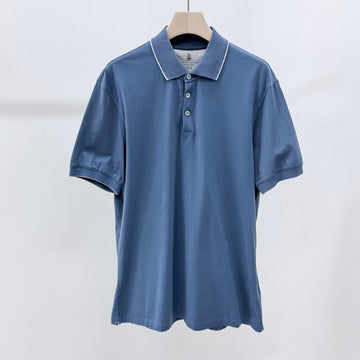 BRUNELLO CUCINELLI Kurzarm Poloshirt Baumwolle Blau 157343961
