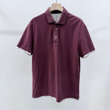 Brunello Cucinelli Layered Polo Short Sleeve Shirt Burgundy 157343970