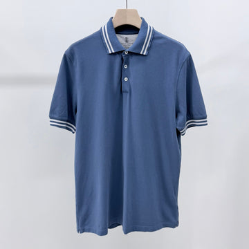 Brunello Cucinelli Cotton Short Sleeve Polo Shirt Blue 157343973