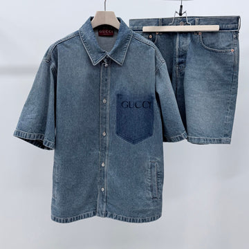 GUCCI Denim Kurzarm-Hemd und Shorts-Set 157344271