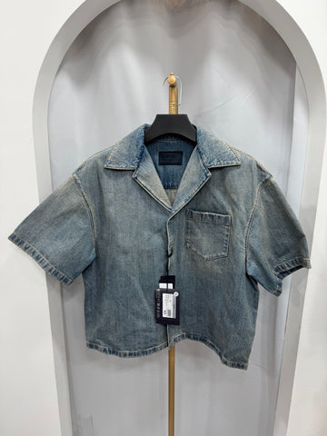 PRADA Neue Denim Bowling-Shirt Kurzarm L 157344659
