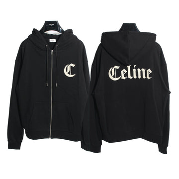 CELINE コットン フリース 刺繍 バックロゴ フーディ ジッパー ブラック RY09I670Q 38AW 157344865