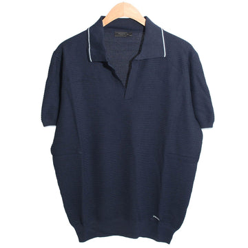 PRADA Seiden- und Baumwollsticklogo-Knit-Polohemd in Navy 157344872