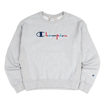 Champion Reverse Weave 3-Color Script Logo Women's Crewneck Oxford Gray 118695515 [P]